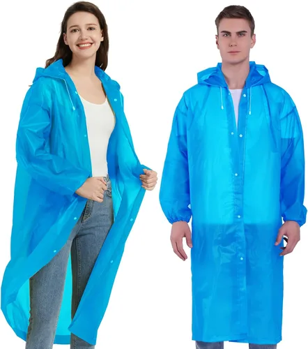 Miniatura 8 de YDYJKI Paquete de 2 ponchos de lluvia impermeables para adultos, impermeables de emergencia reutilizables con capucha y cordón, ponchos ligeros