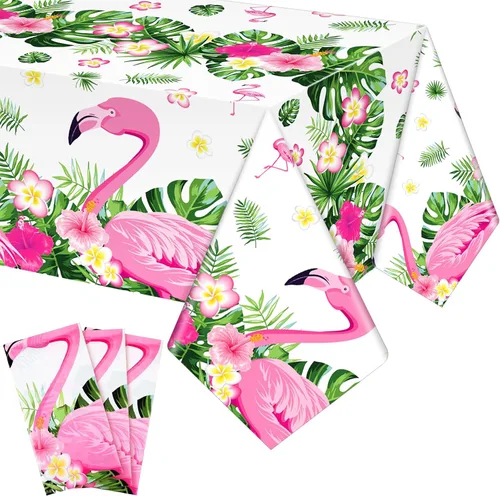 Preboun 3 manteles de verano con diseño de flamenco para fiestas, mantel de plástico tropical hawaiano, 54 x 108 pulgadas, decoración de mesa rosa