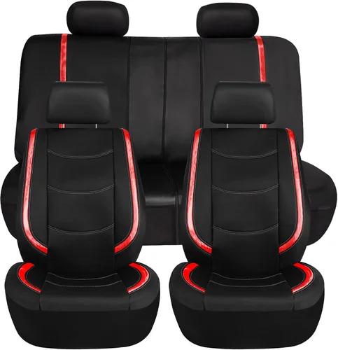 Miniatura 8 de FH Group - Juego completo de fundas para asientos de auto de cuero sintético, ajuste universal, para asientos frontales con respaldo bajo, Rosa