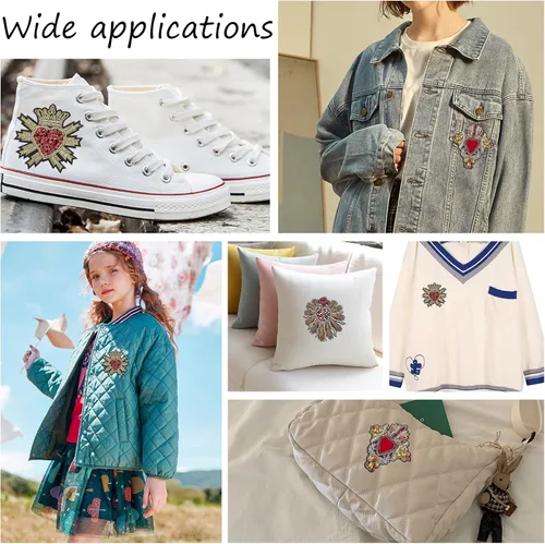 Miniatura 2 de INFUNLY Parches de lentejuelas con cuentas, 3 parches geniales para chaquetas, parches de corazón de diamantes de imitación, parches para coser