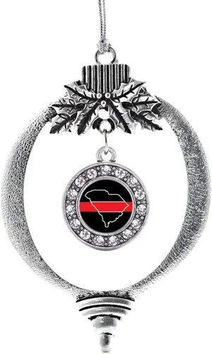 Miniatura 34 de Inspired Silver - Bonita bandera estadounidense - Adorno de Navidad plateado - Adorno de árbol de Navidad con dije circular con circonita cúbica