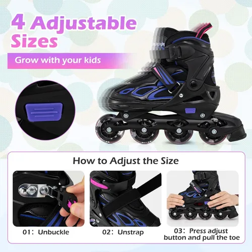 Miniatura 3 de BABY JOY Patines en línea, 4 tamaños ajustables para niños con ruedas iluminadas para niños de 5 a 14 años, divertidos patines iluminadores