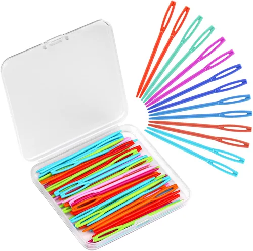 LUNARM 50 piezas de agujas de coser de plástico, agujas de hilo de plástico de ojo grande con caja, agujas de plástico de 7 cm/2.76 pulgadas para