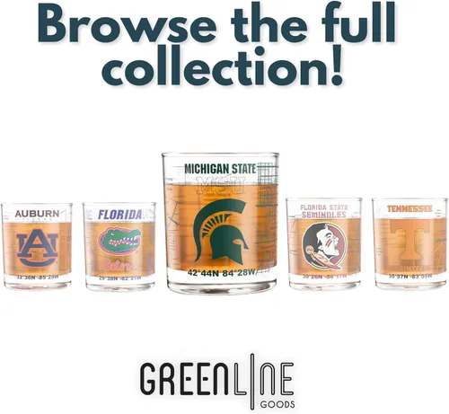 Miniatura 7 de Greenline Goods – Vasos de Whiskey de la Universidad Estatal de Michigan Spartans (Set de 2), 10 oz – Logo de Color Completo + Mapa del Campus