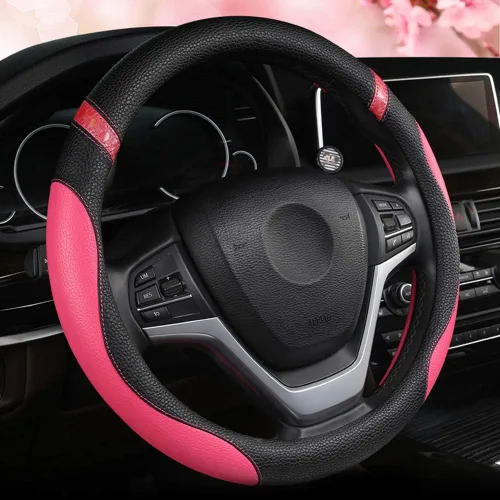 Miniatura 9 de Cxtiy - Funda de cuero para volante, universal para mujer, para auto, 15 pulgadas (rosa)