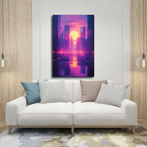 Miniatura 5 de Synthwave Aesthetic Wall Print – Vaporwave Inspired Urban Art, Purple & Orange Neon Poster for Modern Home Decor Poster Print Decorative Painting