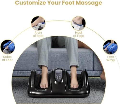 Miniatura 3 de WELLHUT Máquina masajeadora de pies Shiatsu, masajeador de pies y pantorrillas para tobillo, brazo de pierna de pantorrilla, rodillo de amasado Negro