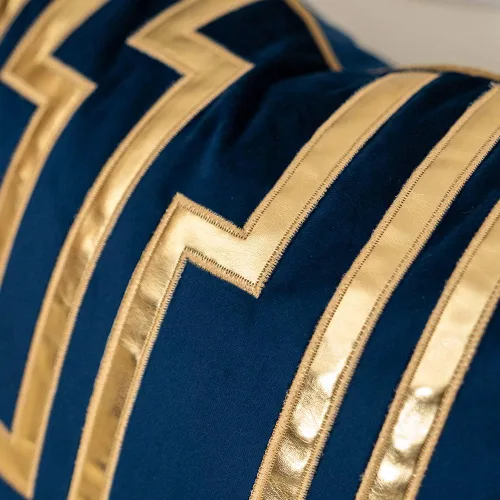 Miniatura 4 de Funda para cojín Alerfa de 18x18 pulgadas, de cuero dorado con rayas, azul marino, lujosa, geométrica, bordada, de terciopelo, decorativa para sofá
