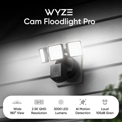 Miniatura 2 de WYZE Floodlight Camera Pro, Elección de los Editores de PCMag 3000-lúmenes LED, cámara de seguridad exterior HD 2.5K, vista ancha de 180°, visión