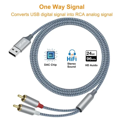 Miniatura 2 de DCHAV Cable adaptador de audio USB a RCA de 4 pies tipo A a 2 RCA macho 2RCA y divisor en Y, cable trenzado de nailon, interfaz rojo y blanco