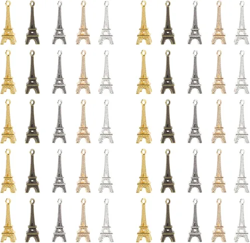 EXCEART 60 piezas Mini colgantes de simulación Torre Eiffel colgantes colgantes colgantes para joyería DIY llavero accesorios (color al azar)