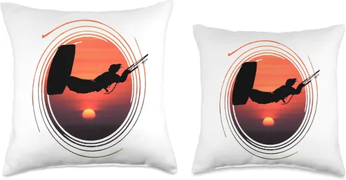 Miniatura 3 de Kitesurf Gifts and Surf Lover Tees by taiche Kiter Action Freestyle - Almohada artística con diseño de vector y puesta de sol, 16 x 16 pulgadas