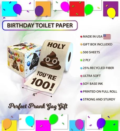 Miniatura 3 de Papel higiénico impreso TP para regalo de cumpleaños número 100 – Holy You're 100 Bday Party Funny Birthday Gag Gift Joke papel higiénico, novedad