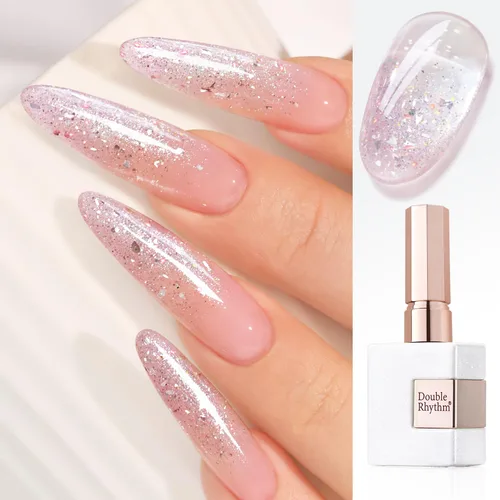Miniatura 60 de Double Rhythm Esmalte de gel con purpurina de nieve de 0.5 fl oz, color holográfico reflectante para arte de uñas, salón de manicura y bricolaje