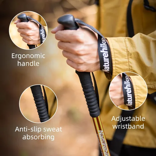 Miniatura 3 de Naturehike - Bastones de senderismo plegables, bastones de senderismo ajustables de aluminio ligero, absorción de impactos con correas