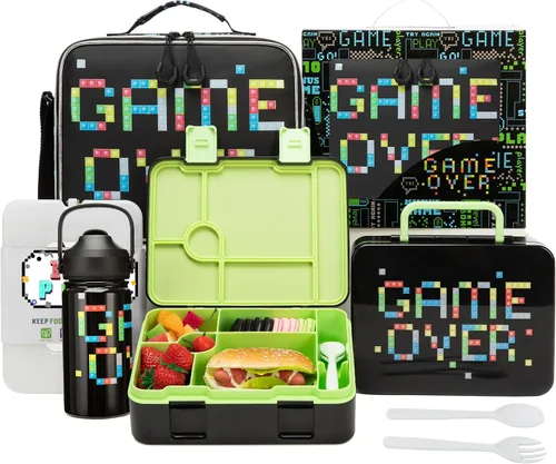 Miniatura 11 de Caja Bento para Niños Lonchera para Niños Caja Bento para Niños Juego de Lonchera con 5 Compartimentos Botella de Acero Inoxidable para Agua, Bolsa