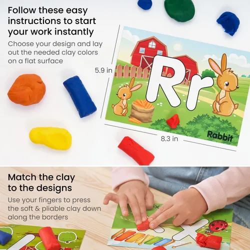 Miniatura 3 de Arteza Kids Play Dough, kit de aprendizaje del alfabeto, 30 piezas de arcilla seca al aire, 0.8 onzas, rojo, amarillo y azul, 26 tarjetas