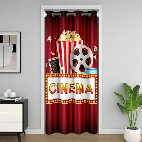 Cortina de puerta con patrón de cine para puerta, privacidad, cine, divisor de habitación, cubierta de cortina de 34 x 80 pulgadas, palomitas de