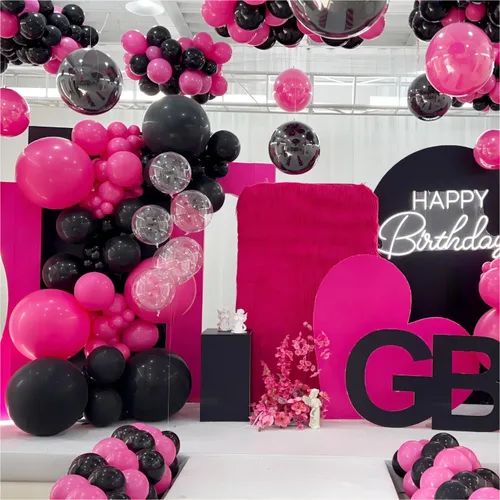 Miniatura 3 de 136 piezas de kit de arco de globos de color rosa eléctrico y negro con globos transparentes - 18/12/10/5 pulgadas de guirnalda gótica
