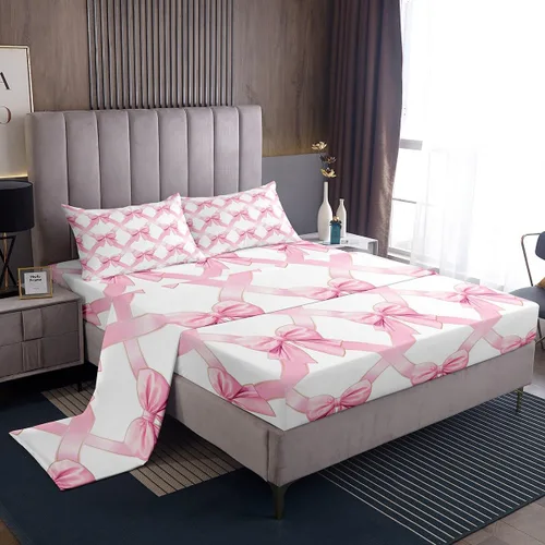 Miniatura 21 de Feelyou Juego de sábanas de lazo de acuarela, tamaño individual, juego de sábanas con lazos de coqueta para niños y niñas, decoración de dormitorio