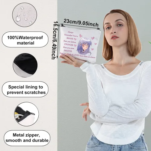 Miniatura 2 de WZMPA Amine Girl - Bolsa de cosméticos para fanáticos del anime, regalo You Are Braver Stronger Smarter Than You Think Japón Anime maquillaje bolsa