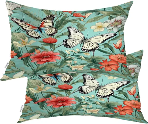 Miniatura 152 de Fundas de almohada con diseño de pinos y pájaros, bayas rojas, hojas de acebo, fondo beige, funda de cojín de mezcla digital, funda de almohada