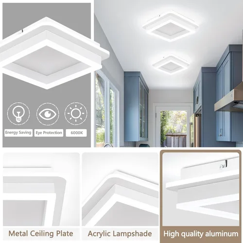 Miniatura 7 de CANEOE Luz de Pasillo Cuadrada de 24W, Moderna Luz de Techo LED de Montaje al Ras, Luces de Acrílico Blanco Cerca del Techo para Dormitorio Comedor