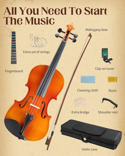 Miniatura 8 de Ktaxon Violín 4/4 Juego de Tamaño Completo Fiddle, Kit Completo de Violines Acústicos con Tablero Hecho a Mano, Estuche Rígido Ligero de Iniciación