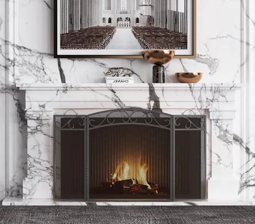 Miniatura 7 de Fire Beauty Pantalla de chimenea 3 paneles con asas de hierro forjado 51 pulgadas de largo x 31 pulgadas de alto, cubierta de protección contra