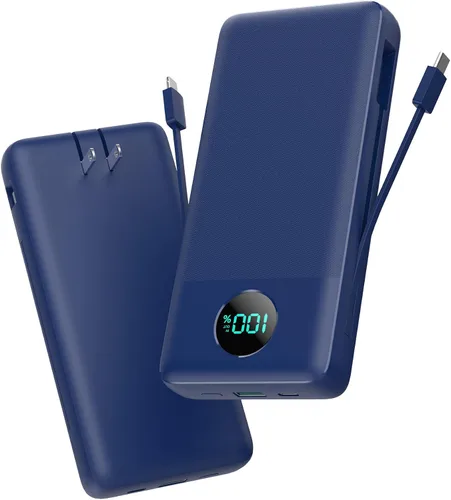 Miniatura 10 de Cargador Portátil 33800mAh Banco de Energía USB C con Cables Integrados y Enchufe de Pared CA, Carga Rápida 25W + QC 4.0 Cargador de Teléfono, Blanco