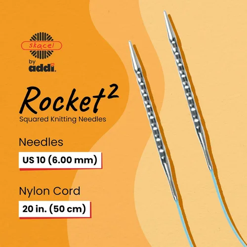 Miniatura 2 de skacel by addi Rocket 2 (Squared) Circular Knitting Needles, Fixed 20 Inch (50 cm) Plated Brass Tips with Flexible Nylon Cord, 2.5 mm (US Size 1)