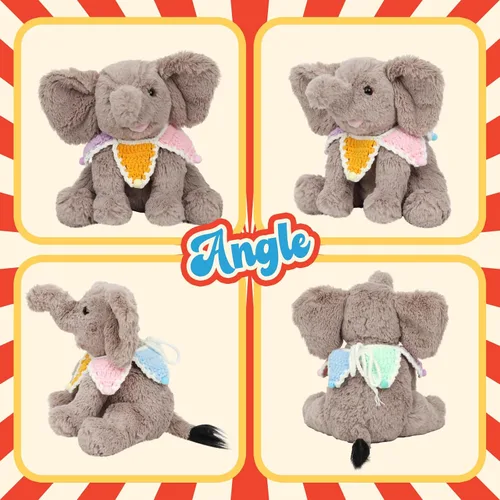 Miniatura 4 de Hopearl Adorable juguete de elefante de ternero de peluche con babero de punto colorido, elefante flexible, ultrasuave, regalo de cumpleaños