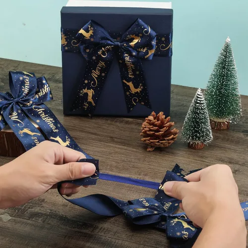 Miniatura 6 de 12 lazos elásticos de Navidad con lazos, lazos de regalo elásticos ajustables, lazos de cinta de grogrén rojo de Navidad para cajas de regalo