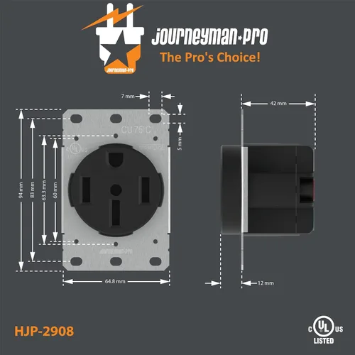 Miniatura 5 de Journeyman-Pro NEMA 14-50 de grado comercial/industrial aprobado por la U.L. 50 AMP 240V Receptáculo de pared 50 A para vehículos recreativos