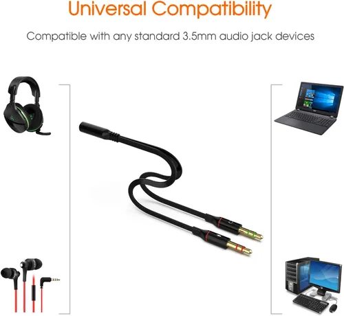 Miniatura 5 de Audífonos y micrófono Maeline bañado en oro de 3.5 mm hembra a 2 macho y Splitter de cable plano
