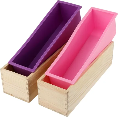 Miniatura 6 de ZOENHOU 7 moldes de jabón de 42 onzas con cortador ondulado de acero inoxidable y cortador recto, barra de jabón rectangular de silicona para hacer