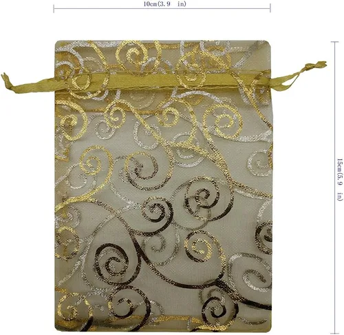 Miniatura 2 de Bolsitas de organza transparentes con impresión de ratán Ankirol, ideales para bodas y fiestas del bebé, para regalos o muestras (100 unidades)
