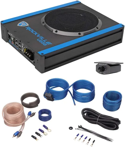 Rockville USS8 - Subwoofer delgado para coche/camión de 8 pulgadas y 600 W, 150 W RMS, certificado CEA-2006, kit de amplificador RWK10 de calibre 10