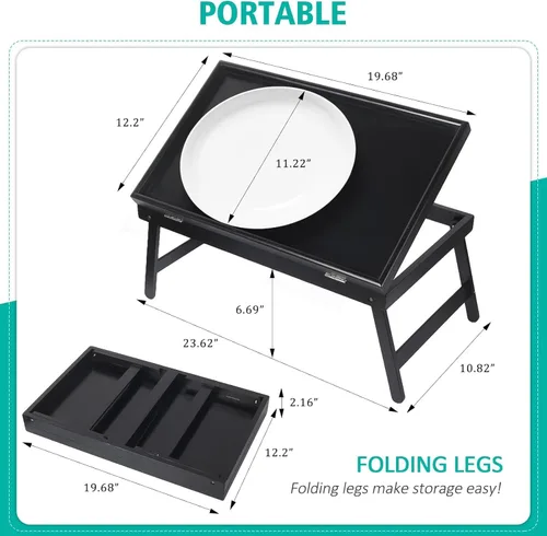 Miniatura 5 de Bandeja de cama para desayuno, bandeja de comida con patas plegables, bandeja de cocina para escritorios de regazo, portátil, computadora, sofá