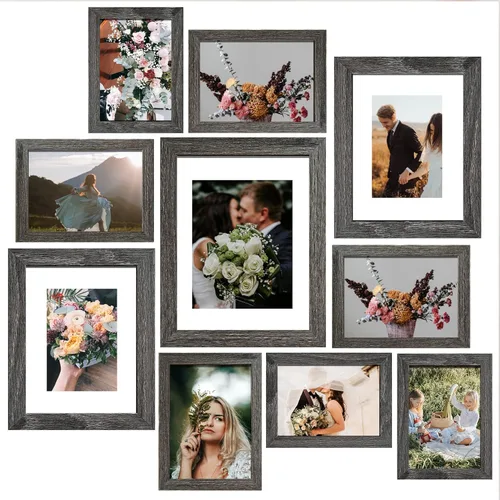 Miniatura 8 de SESEAT Marcos de Fotos Collage, Juego de Marcos de Pared para Galería con Marcos de 11x14, 8x10, 5x7, 4x6 en Acabado de Madera de Grano Negro, Juego