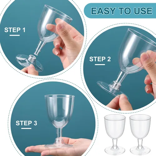 Miniatura 3 de Didaey 48 copas de vino de plástico desechables de 6 onzas, copas de vino para fiestas, vasos de plástico duro con tallo apilables para copas