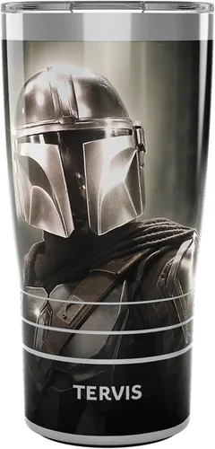 Tervis Traveler - Vaso aislado de triple pared cromado The Mandalorian de Star Wars mantiene las bebidas frías y calientes, 20 onzas, acero