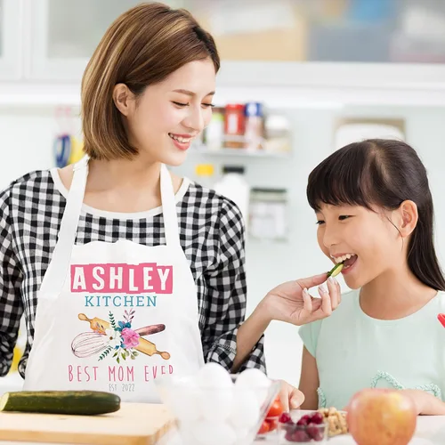 Miniatura 6 de Delantal de cocina blanco personalizado, regalos para mujeres, 9 diseños lindos con texto de nombre, delantales de cocina personalizados
