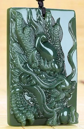 Miniatura 4 de China Natural Hetian Green Jade Nefrita Tallado Fengshui Zodiaco Dragón Bestia Colgante Amuleto Dragón 3#