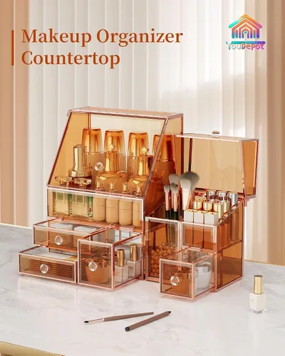 Miniatura 2 de Youdepot Caja de exhibición de maquillaje de vidrio para tocador y encimera de baño – Gran estuche de exhibición de cosméticos y solución