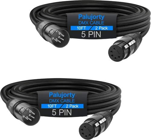 Paquete de 2 cables DMX de 5 pines de 10 pies con 3 conductores para iluminación de escenario y controlador