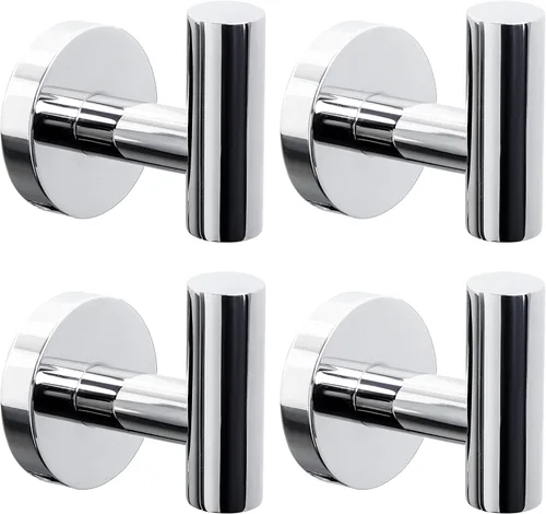 Paquete de 4 ganchos para toallas de baño, soporte para toallas de montaje en pared con acabado cromado, perchero de servicio pesado, ganchos para