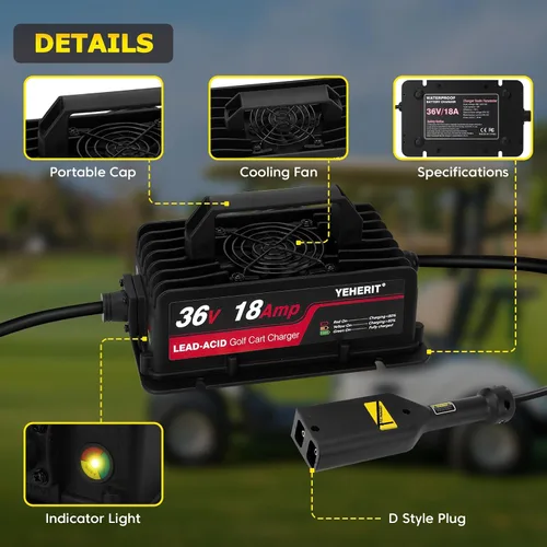 Miniatura 6 de Cargador de batería de 36 V 18 A compatible con carritos de golf EZGO TXT con enchufe estilo D, carga rápida inteligente para baterías de plomo
