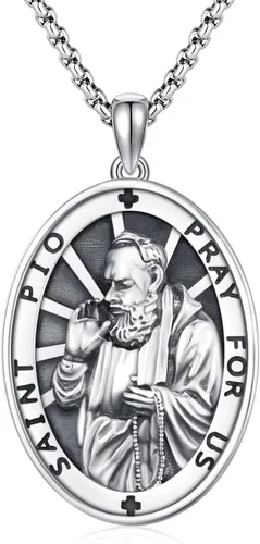 Miniatura 167 de Collar de plata de ley 925 con medalla de San Patrón, colgante de protección católica, amuleto, joyería religiosa para hombres y mujeres