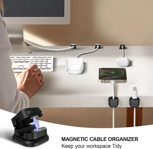 Miniatura 2 de Picozon - Paquete de 8 soportes magnéticos para cables, organizador de cables adhesivos Picozon para teléfono, cargador USB, organizador